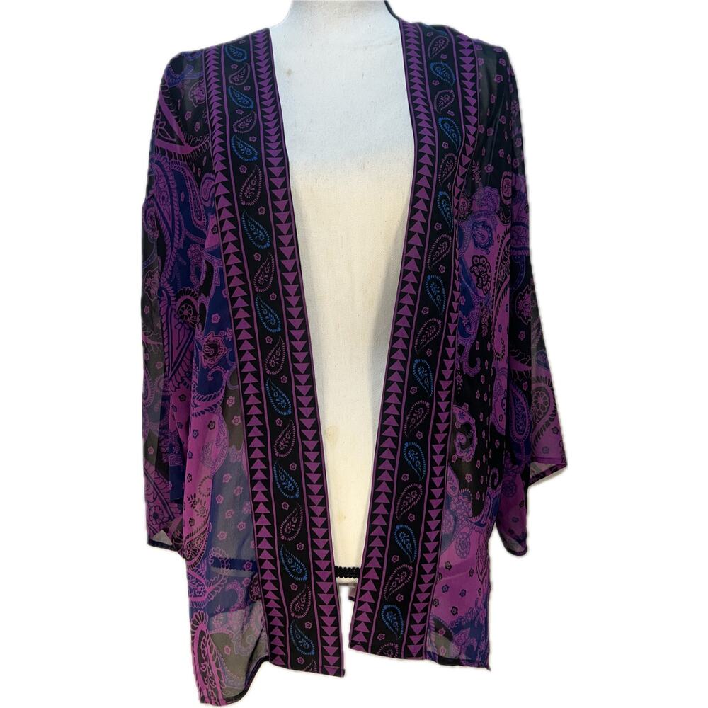 Boho Goddess Y2K Sheer Fairy Goth Chic Purple Black Witchy Mystic Kimono One Sz